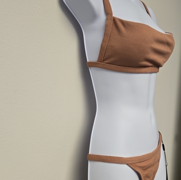 Zaful Bandeau 2 piece Ribbed Bikini Set Orange Salmon L - Picture 4 of 9